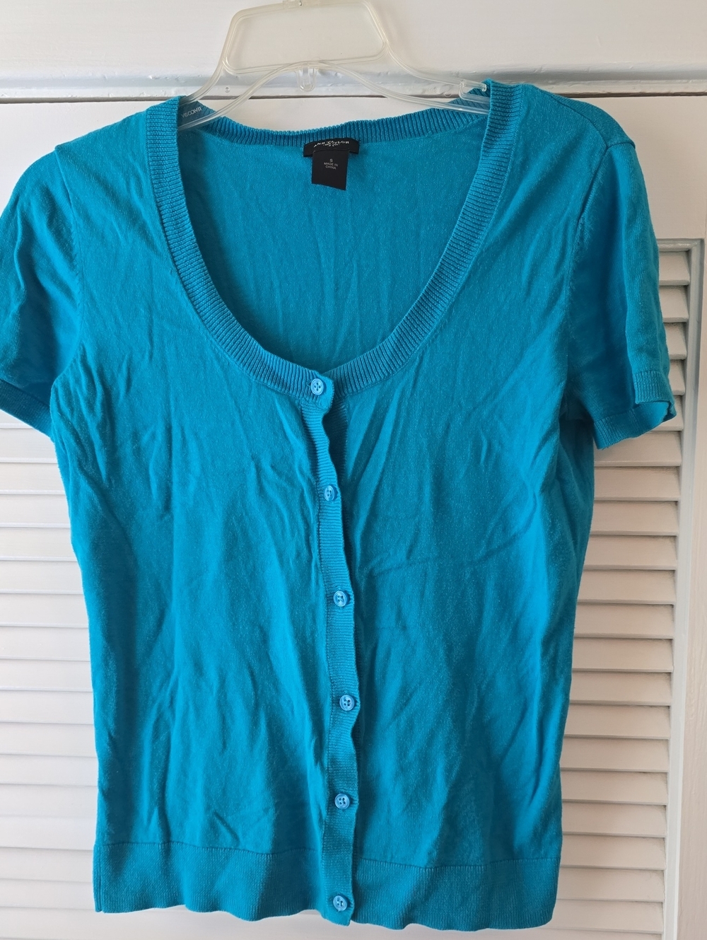 GUC - Ann Taylor Short-Sleeve , Round Neck Button Cardigan - Teal, Sz: Small
